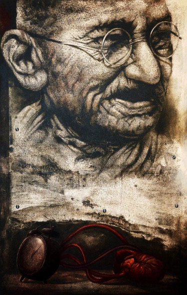 Echoes Of Gandhi (ART-18280-120582) - Handpainted Art Painting - 36in X 72in