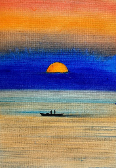 Sunset (ART-3512-120595) - Handpainted Art Painting - 8in X 12in