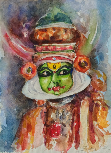 Spirit Of Kerala: Traditional Kathakali Expression (PRT-17209-118804) - Canvas Art Print - 18in X 24in