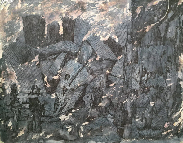 Slum Area (ART-18009-120522) - Handpainted Art Painting - 30in X 22in