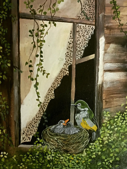 Guardian At The Window (ART-8657-120640) - Handpainted Art Painting - 11in X 17in