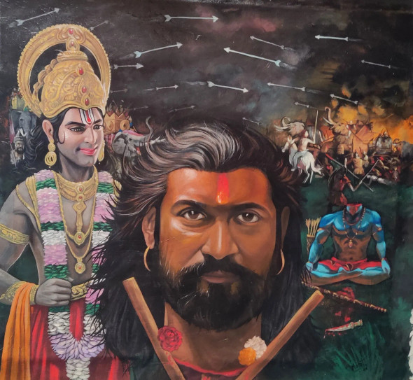 Mahabharat Krishna With Barabarik (ART-277-120615) - Handpainted Art Painting - 24in X 24in