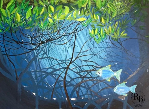 Abstract Fish In Mangroves (ART-17575-120620) - Handpainted Art Painting - 24in X 18in