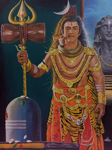 Adiyogi Shiva (ART-277-120613) - Handpainted Art Painting - 30in X 40in
