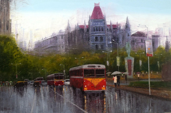 Echoes Of Churchgate (ART-7774-120669) - Handpainted Art Painting - 72in X 48in