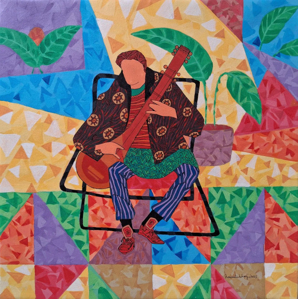 Musician (ART-5884-120668) - Handpainted Art Painting - 24in X 24in