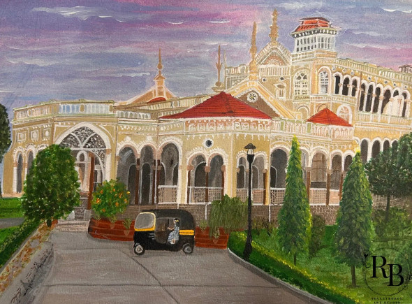 Aga Khan Palace, Pune: Historical Significance (ART-17575-120646) - Handpainted Art Painting - 15in X 12in