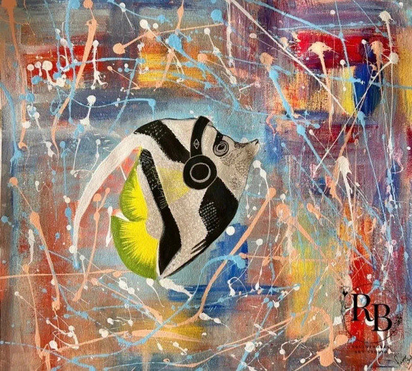 The Cool Fish (ART-17575-120645) - Handpainted Art Painting - 20in X 22in