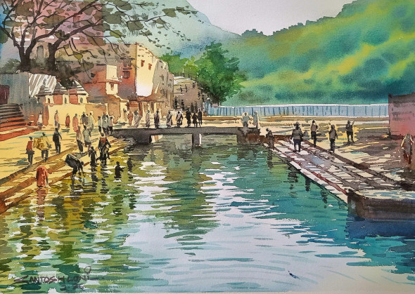 Holy Place (ART-8116-120702) - Handpainted Art Painting - 15in X 11in