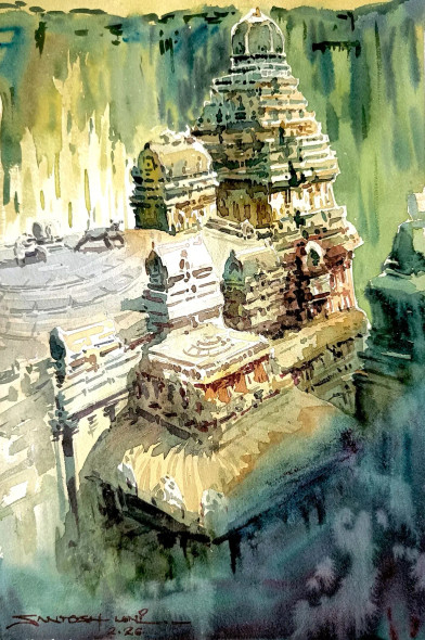 Ellora A Point Of View (ART-8116-120699) - Handpainted Art Painting - 10in X 15in