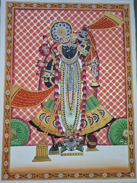 Shrinathji Pichwai Painting (ART-7555-120711) - Handpainted Art Painting - 24in X 36in