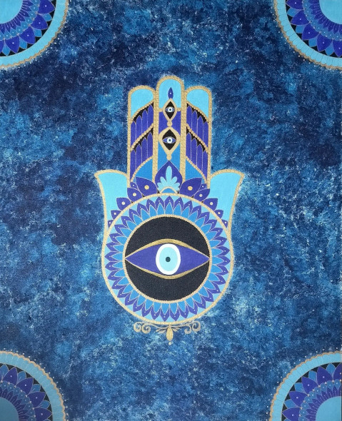 Hamsa Hand (ART-17697-120717) - Handpainted Art Painting - 24in X 30in