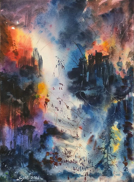 While The Cities Were Burning (ART-18048-120844) - Handpainted Art Painting - 11in X 15in
