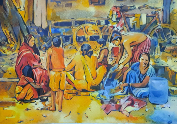 Landscape (ART-18009-120805) - Handpainted Art Painting - 14in X 11in