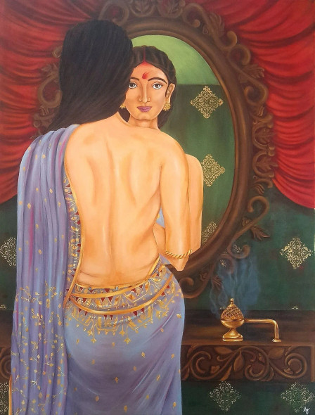 Giribala: Heroines Of Rabindranath Tagor Series (ART-8835-120768) - Handpainted Art Painting - 36in X 48in