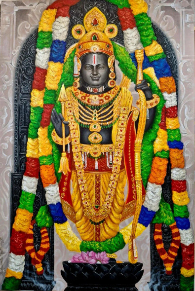 RamLalla (ART-16103-120841) - Handpainted Art Painting - 32in X 48in