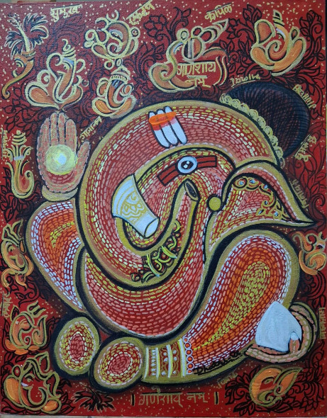 Vighanharta (ART-17479-120824) - Handpainted Art Painting - 18in X 24in