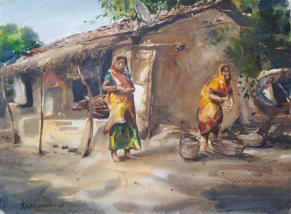 Landscape (ART-18009-120819) - Handpainted Art Painting - 14in X 11in