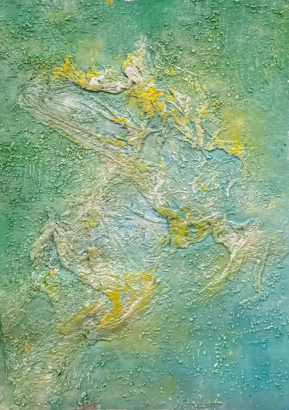 Large Textured Abstract Painting, Green Yellow  Artwork (ART-8156-120774) - Handpainted Art Painting - 15in X 21in
