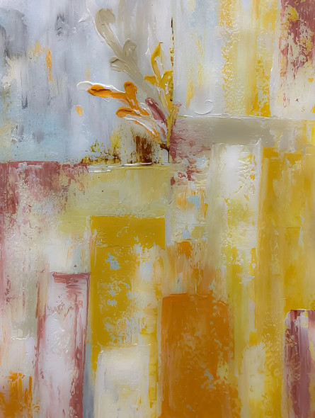 Abstract Floral Painting, Yellow Gold Modern Canvas Art (ART-8156-120787) - Handpainted Art Painting - 15in X 21in