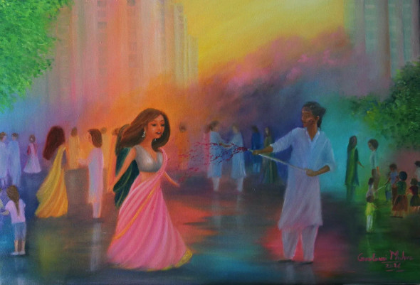 Indian Festivals - Holi (ART-976-120770) - Handpainted Art Painting - 30in X 20in