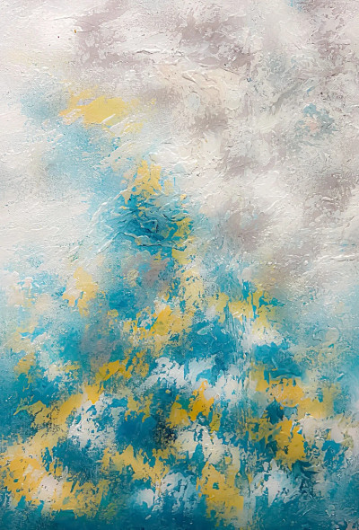Textured Abstract With Blue And Yellow Energy (ART-8156-120889) - Handpainted Art Painting - 15in X 21in