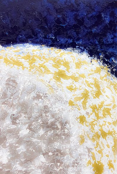 Textured Abstract With Deep Blue And Warm Contrast (ART-8156-120888) - Handpainted Art Painting - 15in X 21in