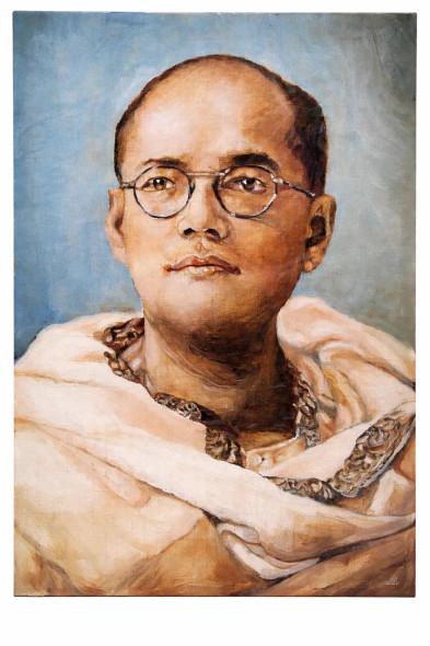 Netaji : Silent Resolve (ART-18033-120870) - Handpainted Art Painting - 12in X 16in