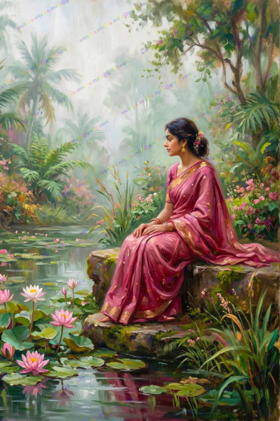 Menka - 04 (Whispers By Lotus Pond) (PRT-15697-120917) - Canvas Art Print - 40in X 60in
