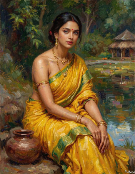 Menka - 03 (Saffron Silks Of The Heavens) (PRT-15697-120909) - Canvas Art Print - 47in X 60in
