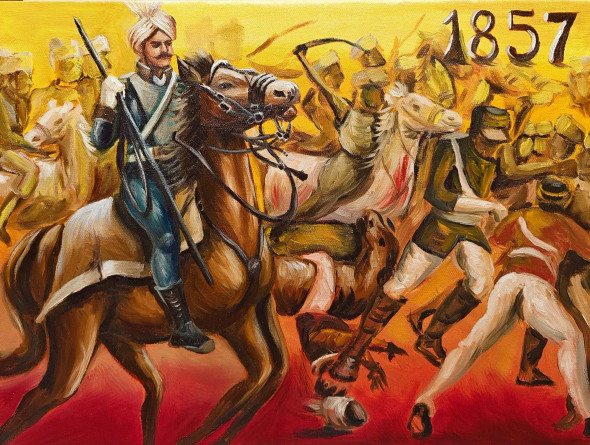 1857 (ART-18235-120913) - Handpainted Art Painting - 24in X 18in