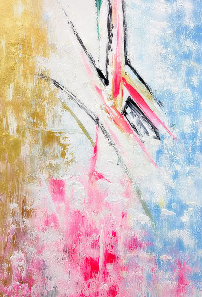 Expressive Abstract Painting In Pink, Blue & Gold (ART-8156-120856) - Handpainted Art Painting - 15in X 21in