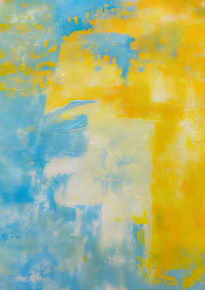 Bold Blue Yellow Abstract With Textured Color Fields (ART-8156-120877) - Handpainted Art Painting - 15in X 21in