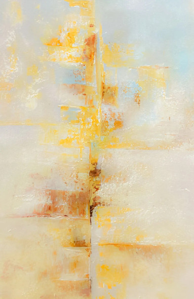 Soft Neutral Abstract With Textured Golden Layers (ART-8156-120872) - Handpainted Art Painting - 15in X 22in