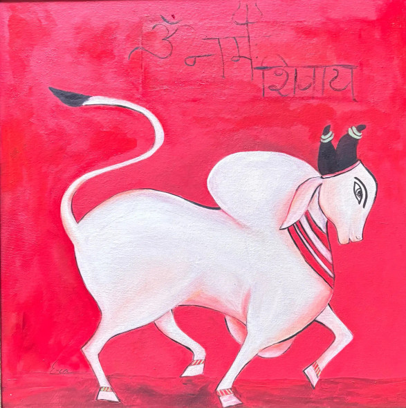 Sacred Stillness - Nandi 1 (ART-18331-120933) - Handpainted Art Painting - 18in X 18in