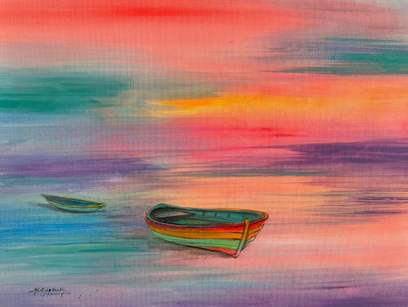 Colorful Boat (ART-3512-120928) - Handpainted Art Painting - 20in X 15in