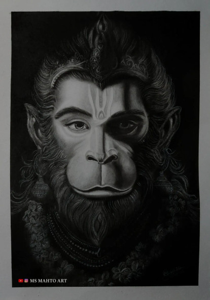 Lord Hanuman Ji (ART-18198-120944) - Handpainted Art Painting - 8in X 11in