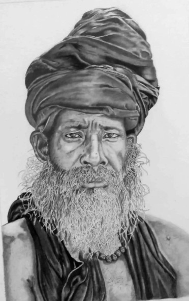Indian Monk (ART-18349-120920) - Handpainted Art Painting - 8in X 11in