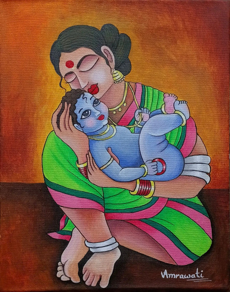 Yashoda Ka Nandlal (ART-18317-121009) - Handpainted Art Painting - 12in X 16in