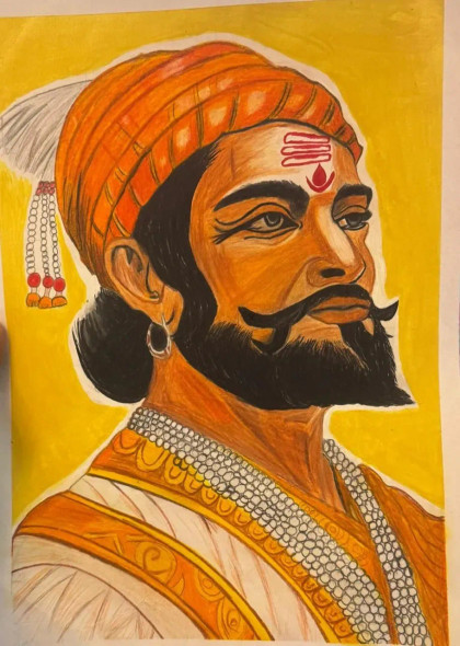 The Eternal Warrior: Chhatrapati Shivaji Maharaj (ART-18353-120947) - Handpainted Art Painting - 12in X 17in