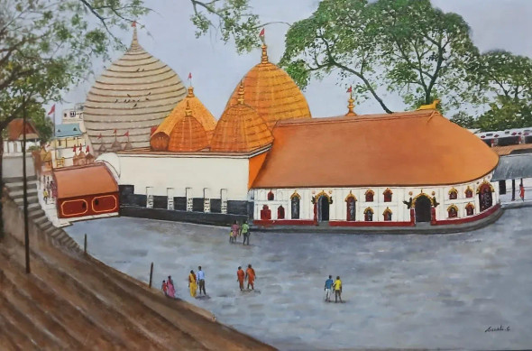 Kamakhya Temple (ART-8011-121008) - Handpainted Art Painting - 27in X 18in