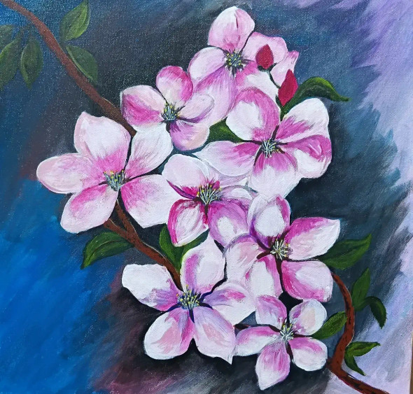 Cherry Blossoms: Pink Cascade (ART-17719-121054) - Handpainted Art Painting - 12in X 12in