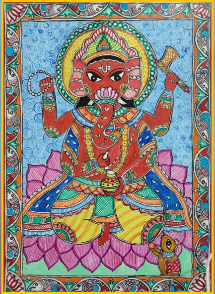Lord Ganesha (ART-15526-121038) - Handpainted Art Painting - 12in X 16in