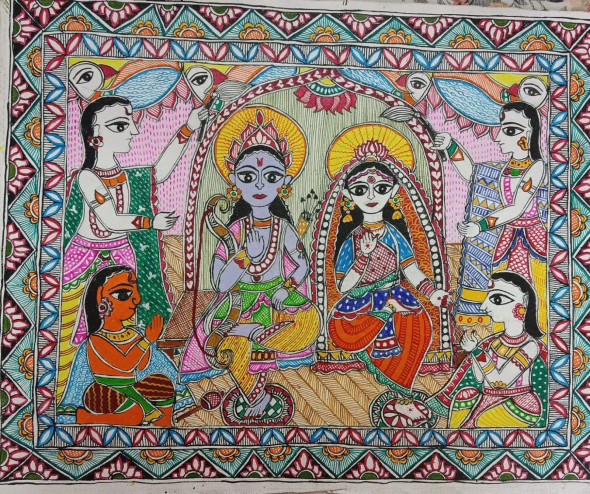 Raam Darbar (ART-15526-121036) - Handpainted Art Painting - 16in X 12in