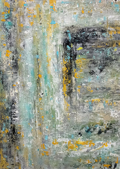 Fragmented Structure In A Weathered Field (ART-8156-121276) - Handpainted Art Painting - 15in X 21in