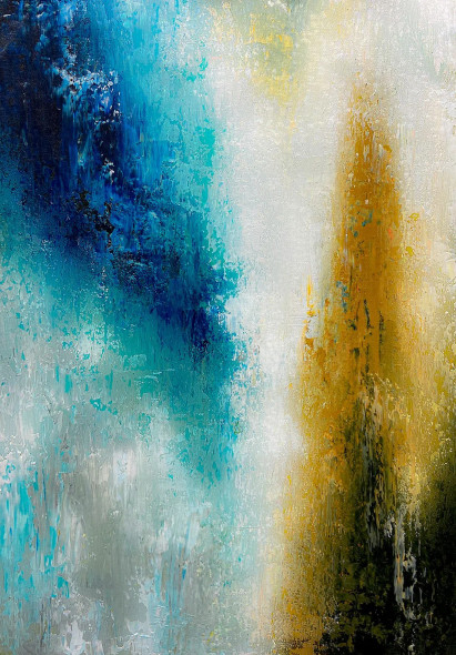 Divided Currents In Blue And Gold (ART-8156-121272) - Handpainted Art Painting - 15in X 21in
