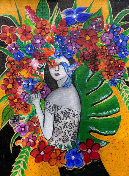 Ornamented Silence In Bloom (ART-8156-121268) - Handpainted Art Painting - 10in X 14in