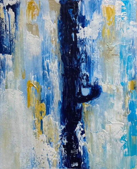 Blue Gold Textured Abstract Vertical Composition Canvas Art (ART-8156-121245) - Handpainted Art Painting - 14in X 18in