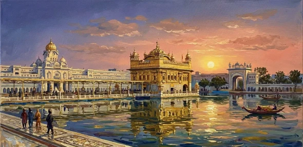 Shri Harminder Sahib Golden Temple (ART-3319-121201) - Handpainted Art Painting - 72in X 36in