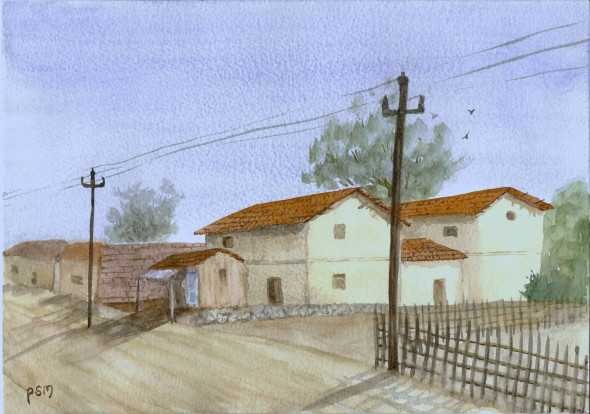 Village House 2 (ART-5291-121280) - Handpainted Art Painting - 11in X 8in